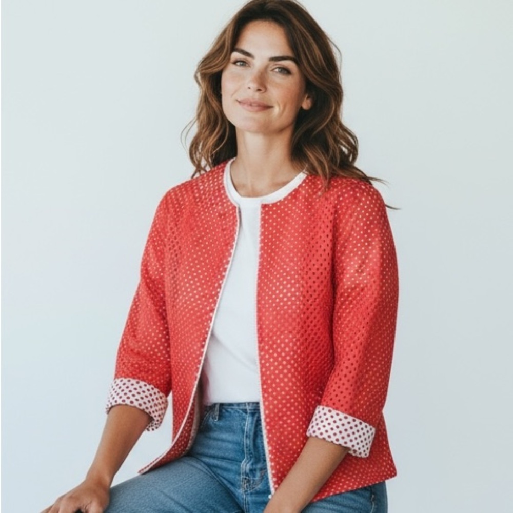 CLOVER CANYON - BRIGHT‎ TANGERINE FULL ZIP - SLIGHT A-LINE DESIGN & MORE - B3